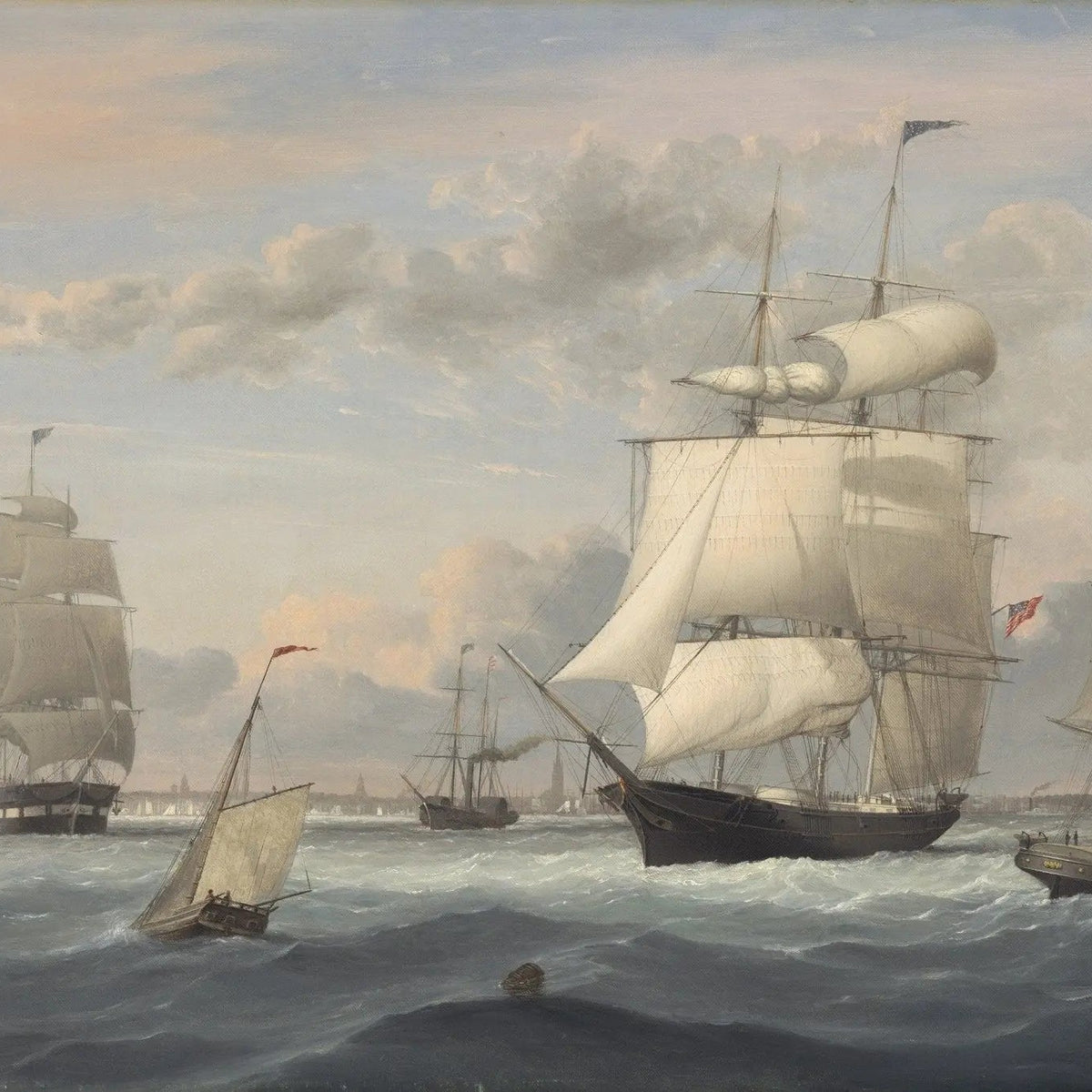 Nautical Oil Paintings - Fleet of Sailing Ships on Rough Seas - Oil Painting Haven