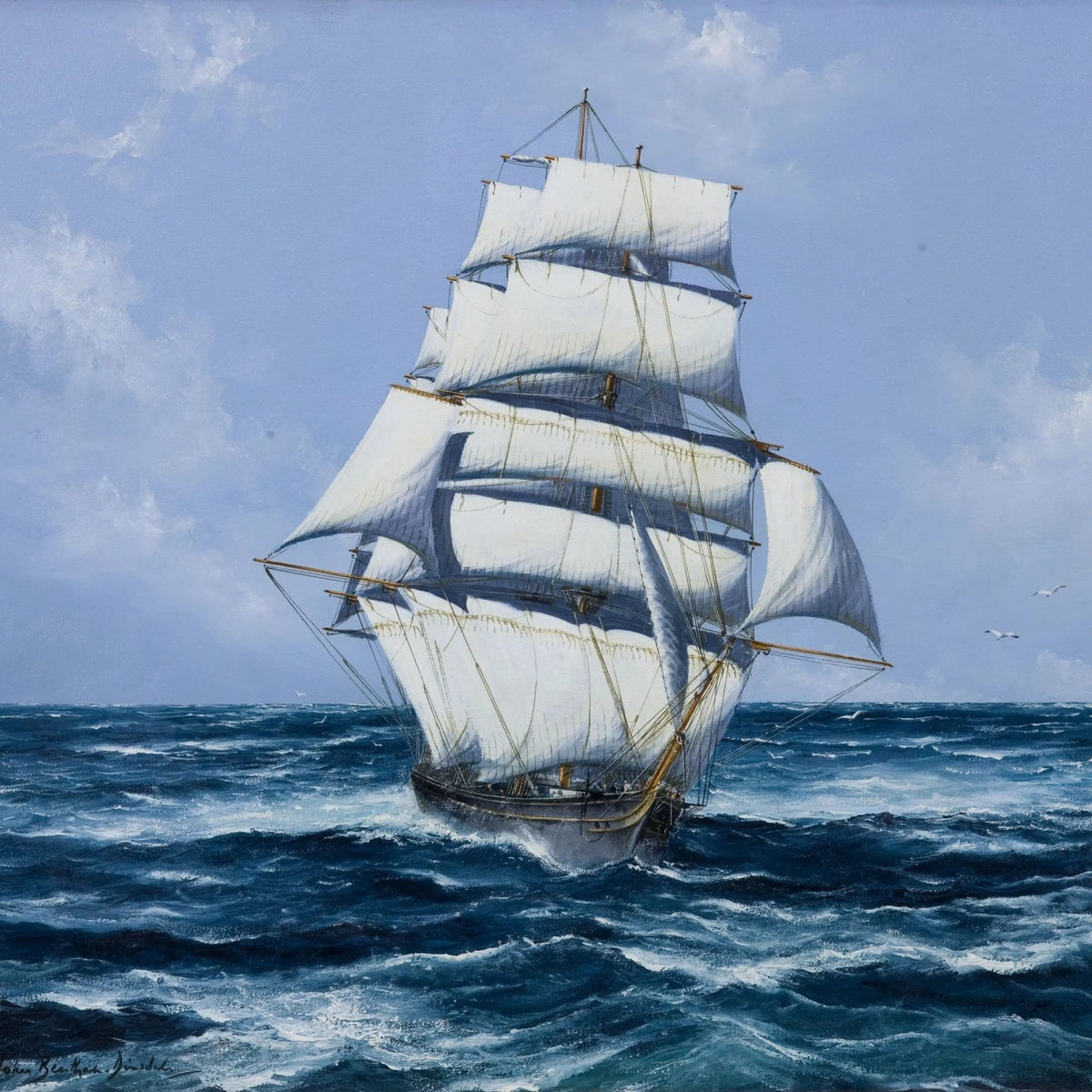 Nautical Oil Paintings - Grand Tall Ship on Open Sea - Oil Painting Haven