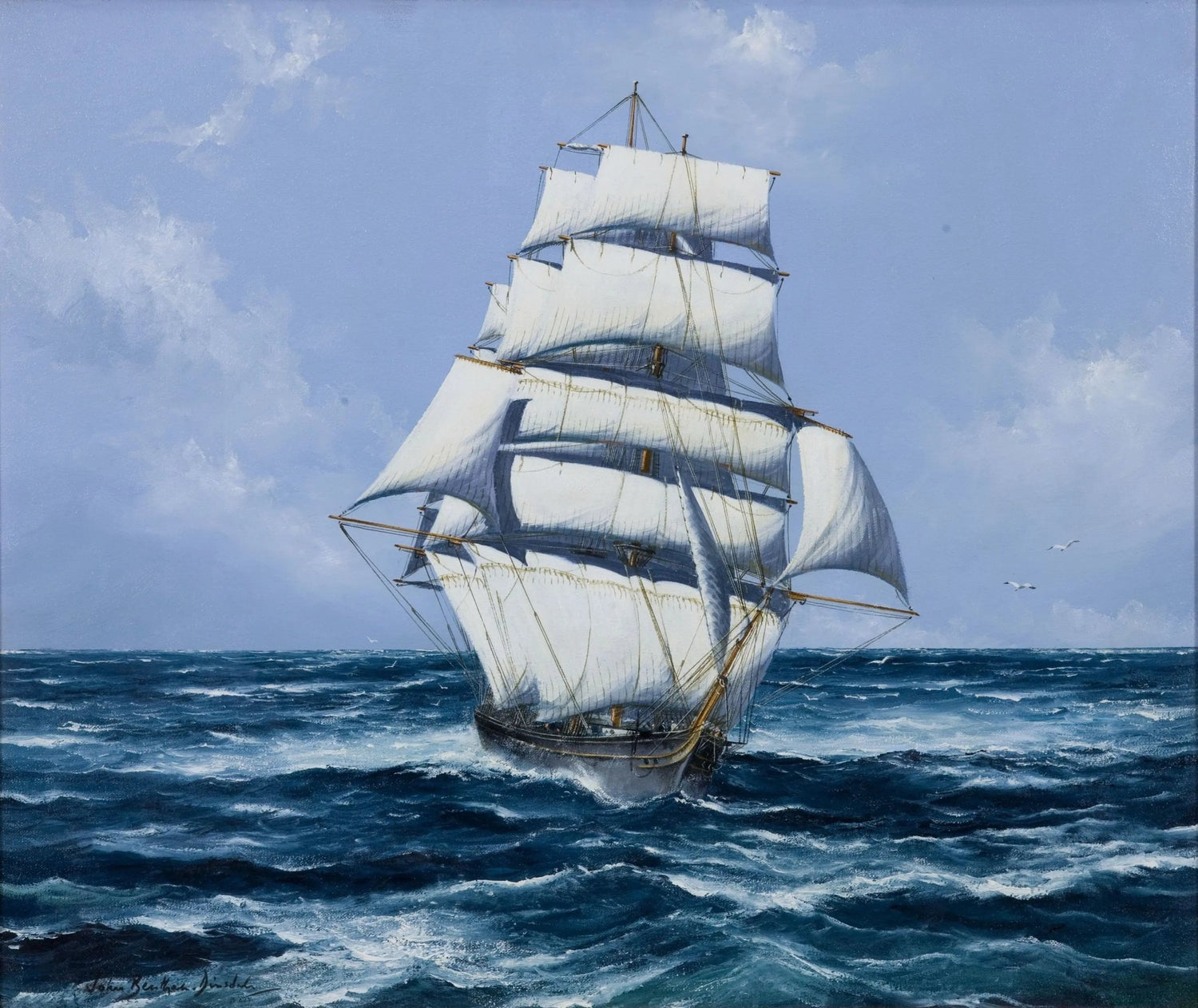 Nautical Oil Paintings - Grand Tall Ship on Open Sea - Oil Painting Haven