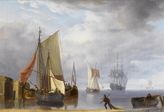 Nautical Oil Paintings - Harbor Boats in Calm Morning Mist - Oil Painting Haven