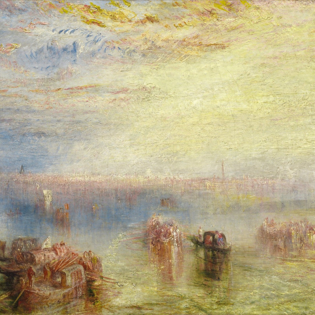 Hand-painted harbor boats in morning light nautical oil painting on canvas