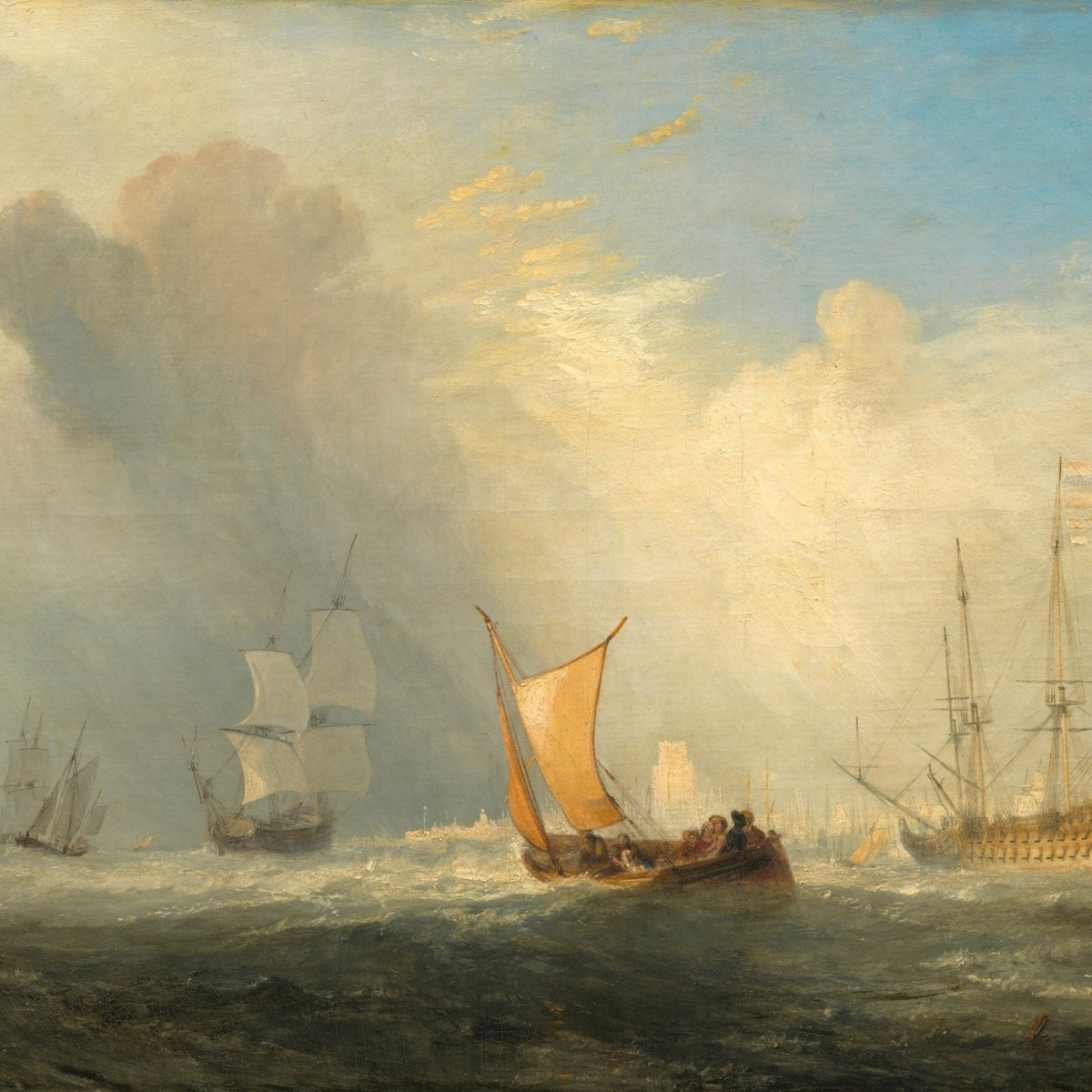 Hand-painted harbor ships at sea hand-painted canvas nautical oil painting on canvas
