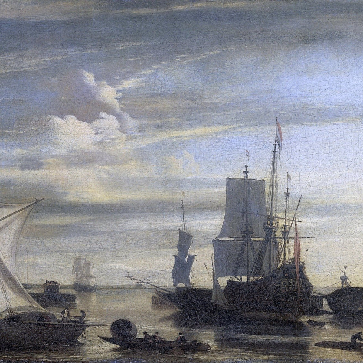 Nautical Oil Paintings - Harbor Ships at Soft Sunset Light - Oil Painting Haven