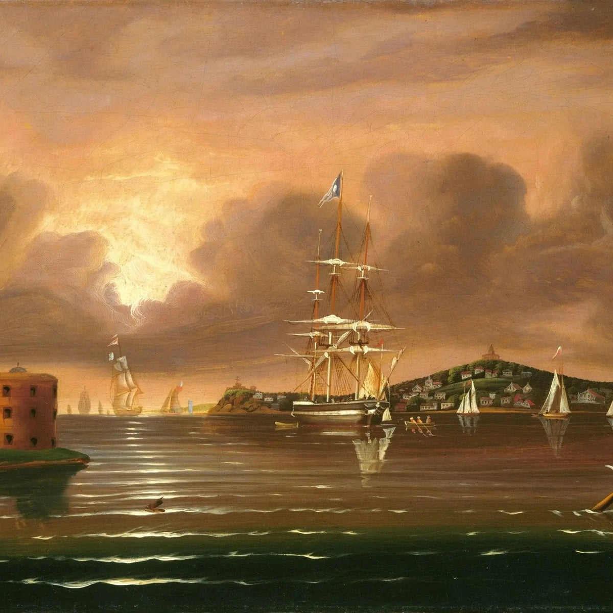 Nautical Oil Paintings - Harbor with Sailing Ships at Sunset - Oil Painting Haven