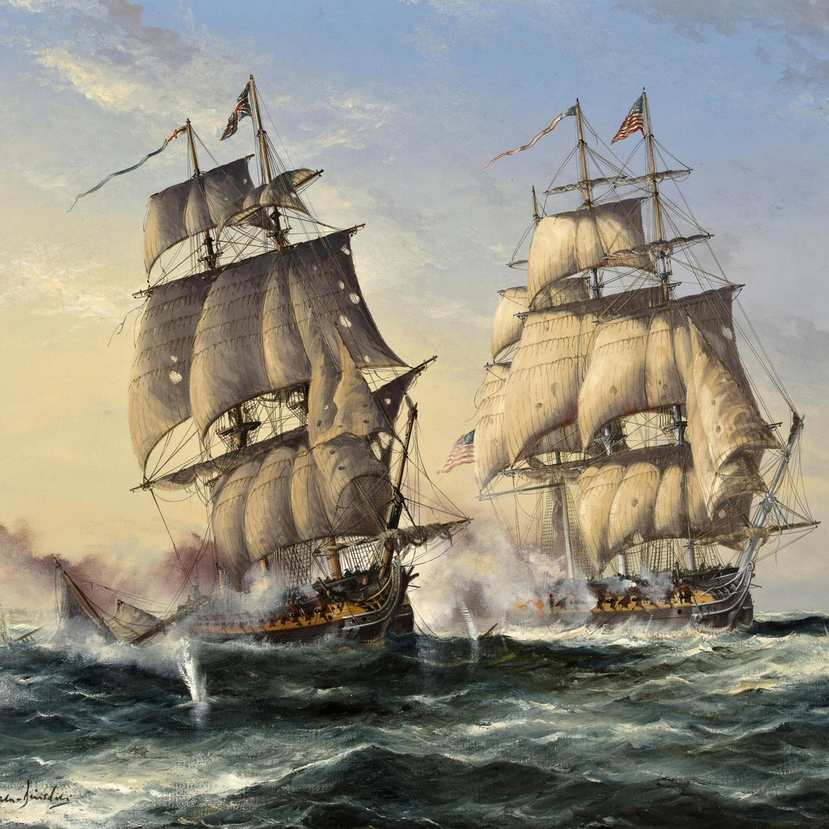 Hand-painted historic battle at sea nautical oil painting on canvas