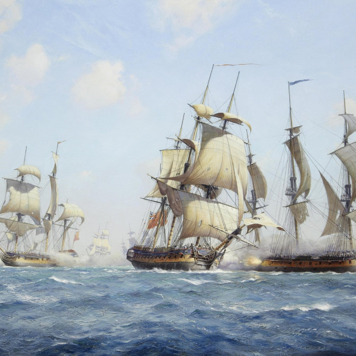 Nautical Oil Paintings - Historic Frigates in Blue Sea Battle - Oil Painting Haven