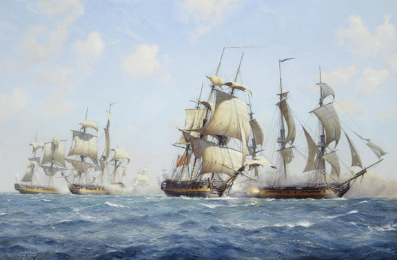 Nautical Oil Paintings - Historic Frigates in Blue Sea Battle - Oil Painting Haven