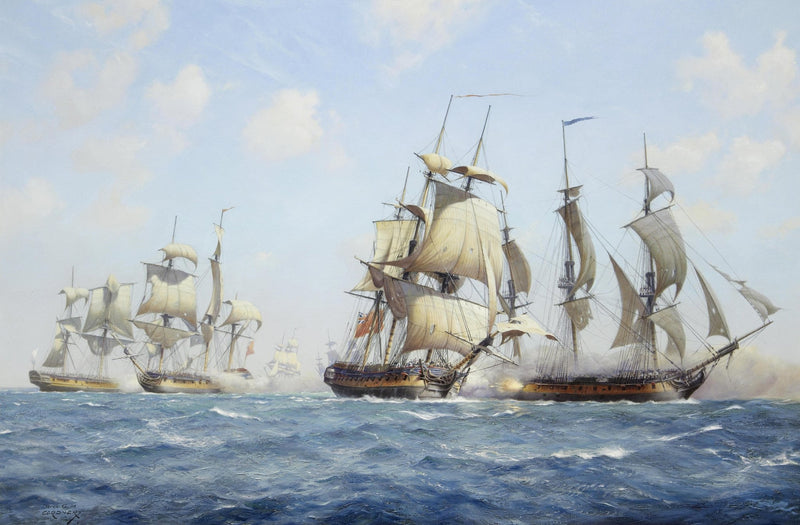 Nautical Oil Paintings - Historic Frigates in Blue Sea Battle - Oil Painting Haven