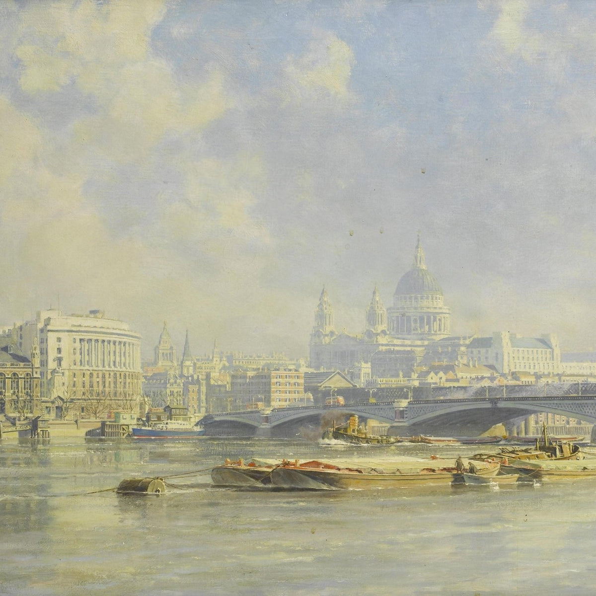 Nautical Oil Paintings - Historic London River Scene with St. Paul's - Oil Painting Haven