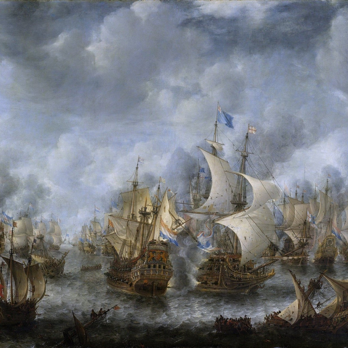 Hand-painted historic naval battle at sea canvas nautical oil painting on canvas