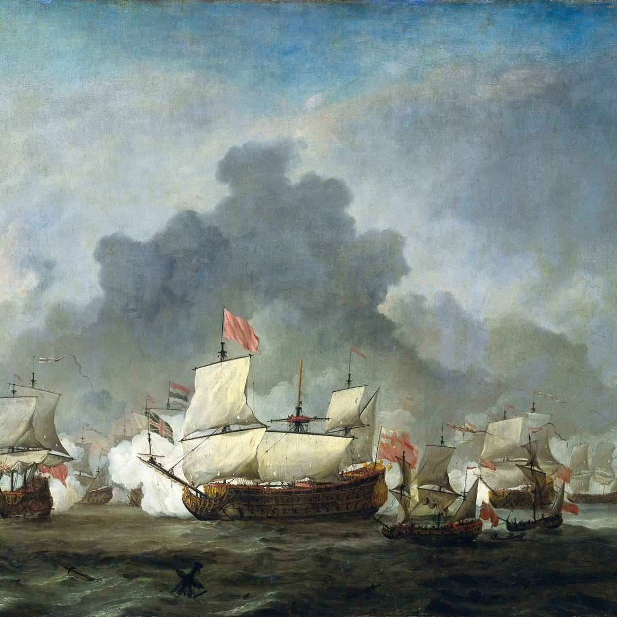 Hand-painted historic naval battle at Solebay nautical oil painting on canvas