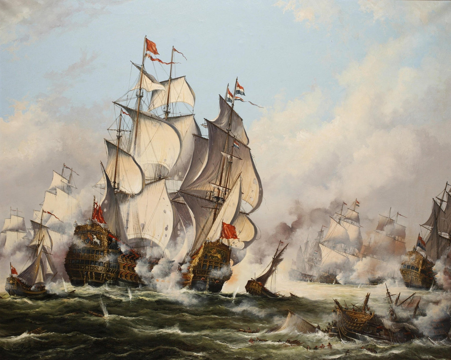 Nautical Oil Paintings - Historic Naval Battle on Stormy Sea - Oil Painting Haven