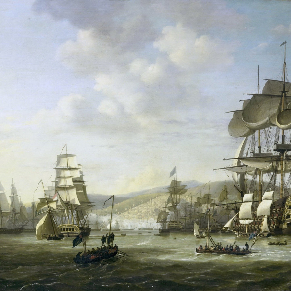 Nautical Oil Paintings - Historic Naval Fleet in Harbor - Oil Painting Haven