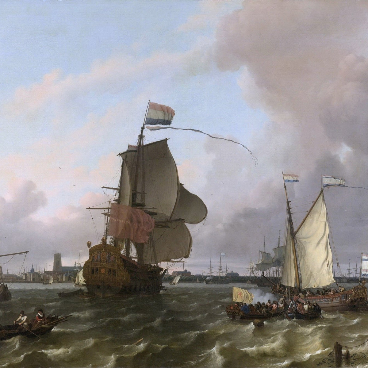 Nautical Oil Paintings - Historic Warship off Rotterdam - Oil Painting Haven