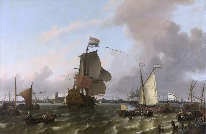 Nautical Oil Paintings - Historic Warship off Rotterdam - Oil Painting Haven