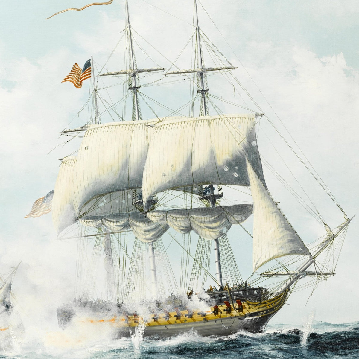 Hand-painted historic warship under full sail nautical oil painting on canvas