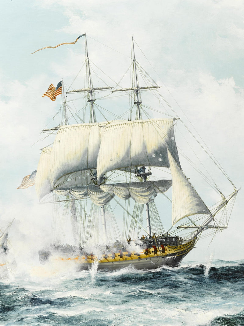 Hand-painted historic warship under full sail nautical oil painting on canvas
