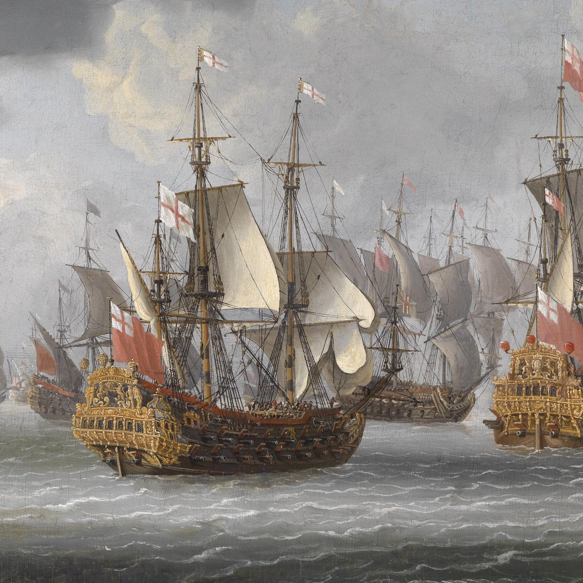 Hand-painted historic warships at sea nautical oil painting on canvas