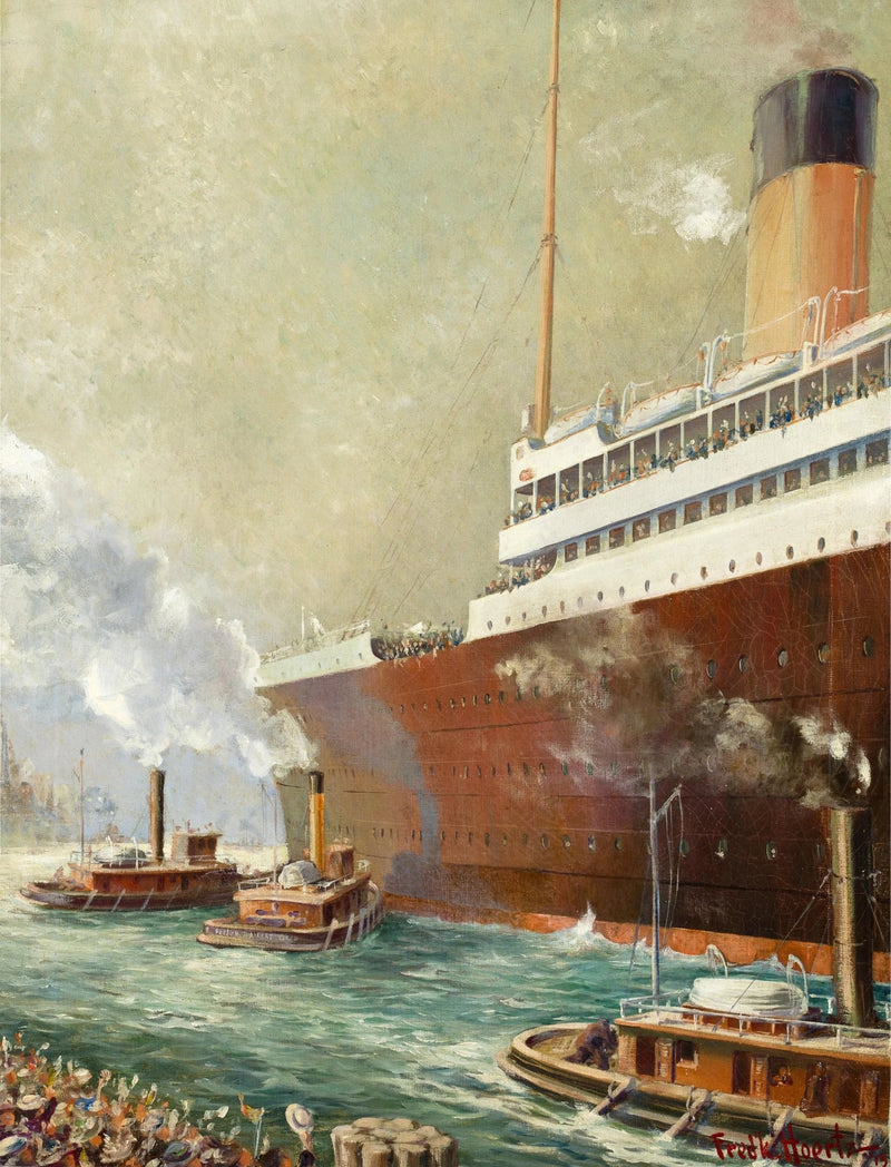 Nautical Oil Paintings: Large Steamship with Tugboats - Oil Painting Haven