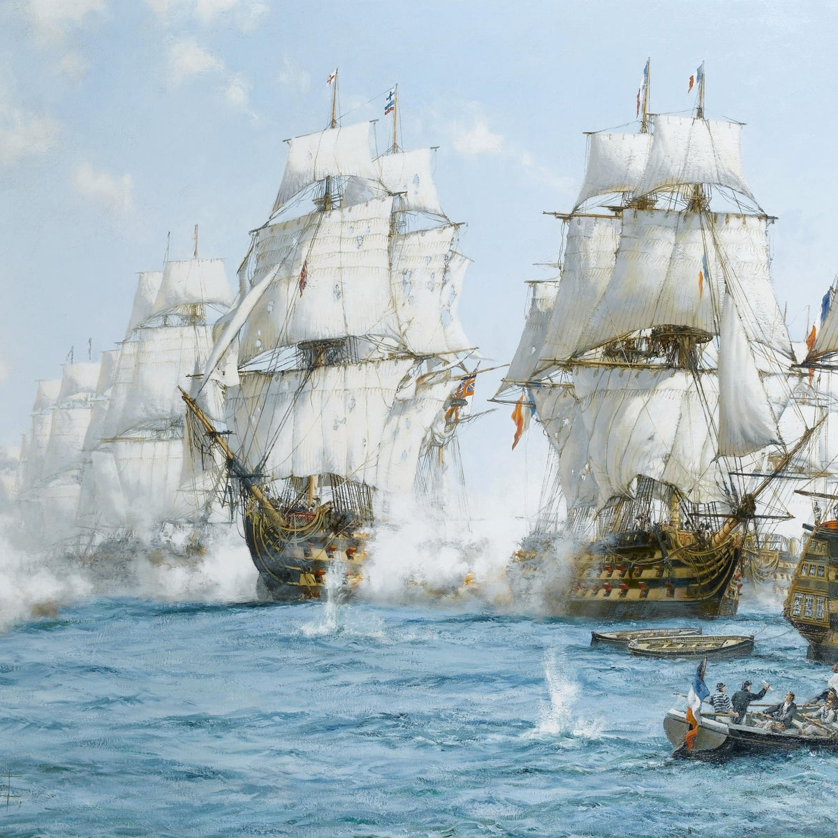 Hand-painted majestic naval battle at sea nautical oil painting on canvas