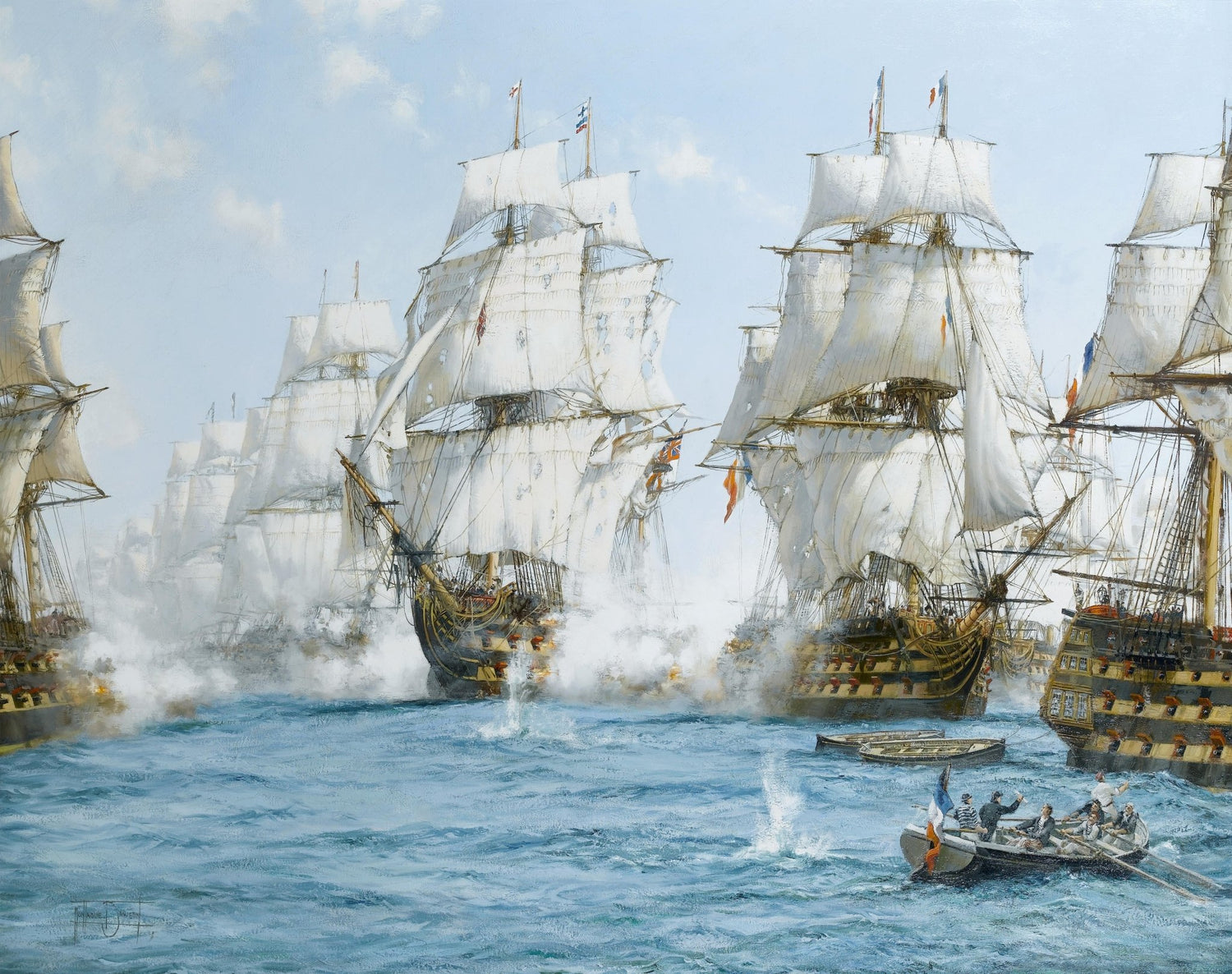 Hand-painted majestic naval battle at sea nautical oil painting on canvas