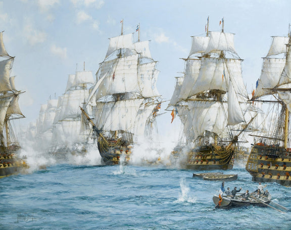 Hand-painted majestic naval battle at sea nautical oil painting on canvas