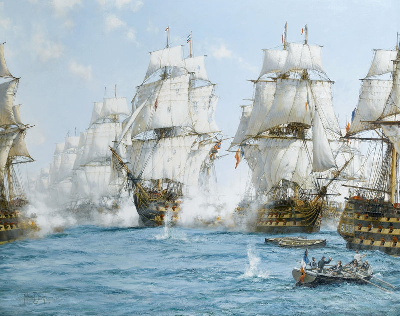 Hand-painted majestic naval battle at sea nautical oil painting on canvas