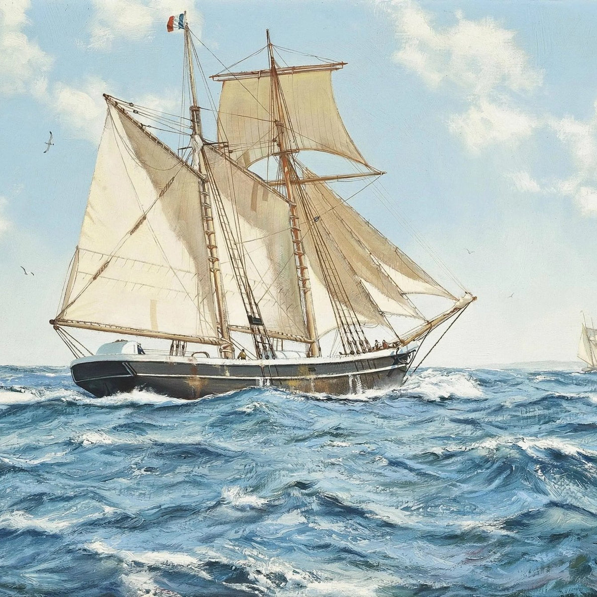 Nautical Oil Paintings - Majestic Tall Ship on Open Ocean Wall Art - Oil Painting Haven