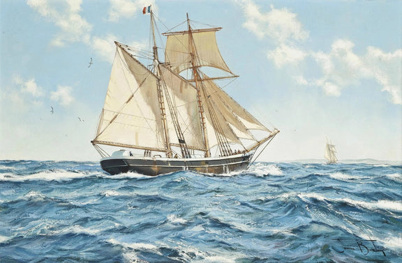 Nautical Oil Paintings - Majestic Tall Ship on Open Ocean Wall Art - Oil Painting Haven