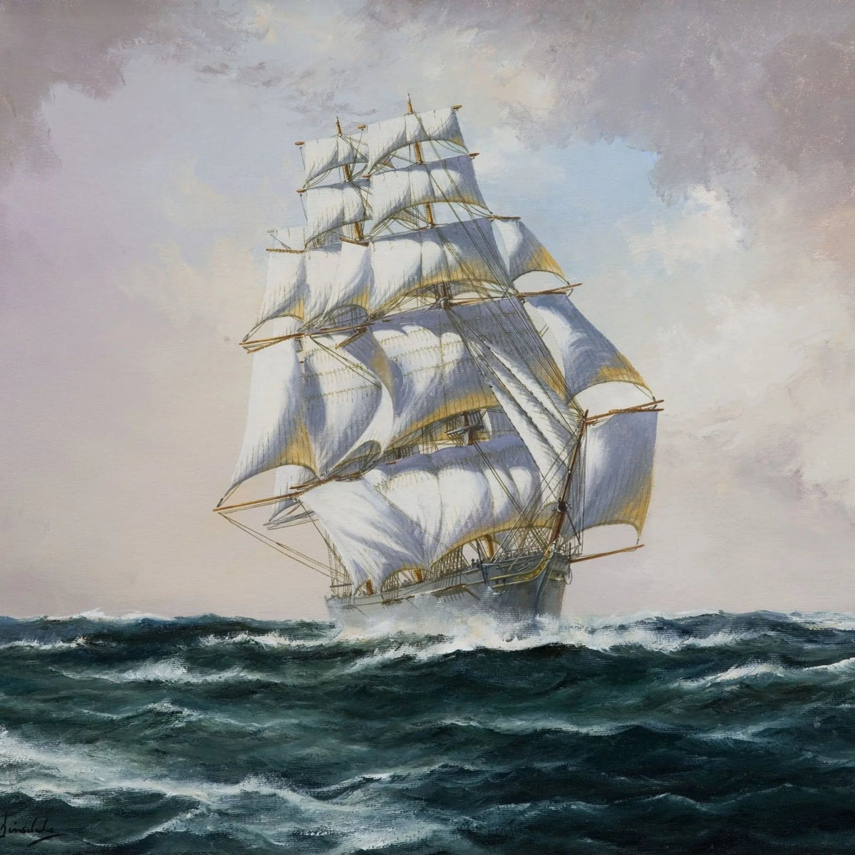 Nautical Oil Paintings - Majestic Tall Ship on Stormy Seas Wall Art - Oil Painting Haven