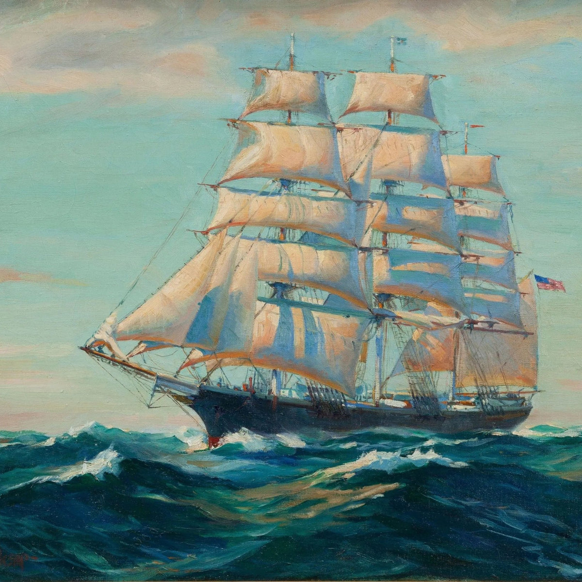 Nautical Oil Paintings - Majestic Tall Ship Sailing on Open Sea Wall Art - Oil Painting Haven
