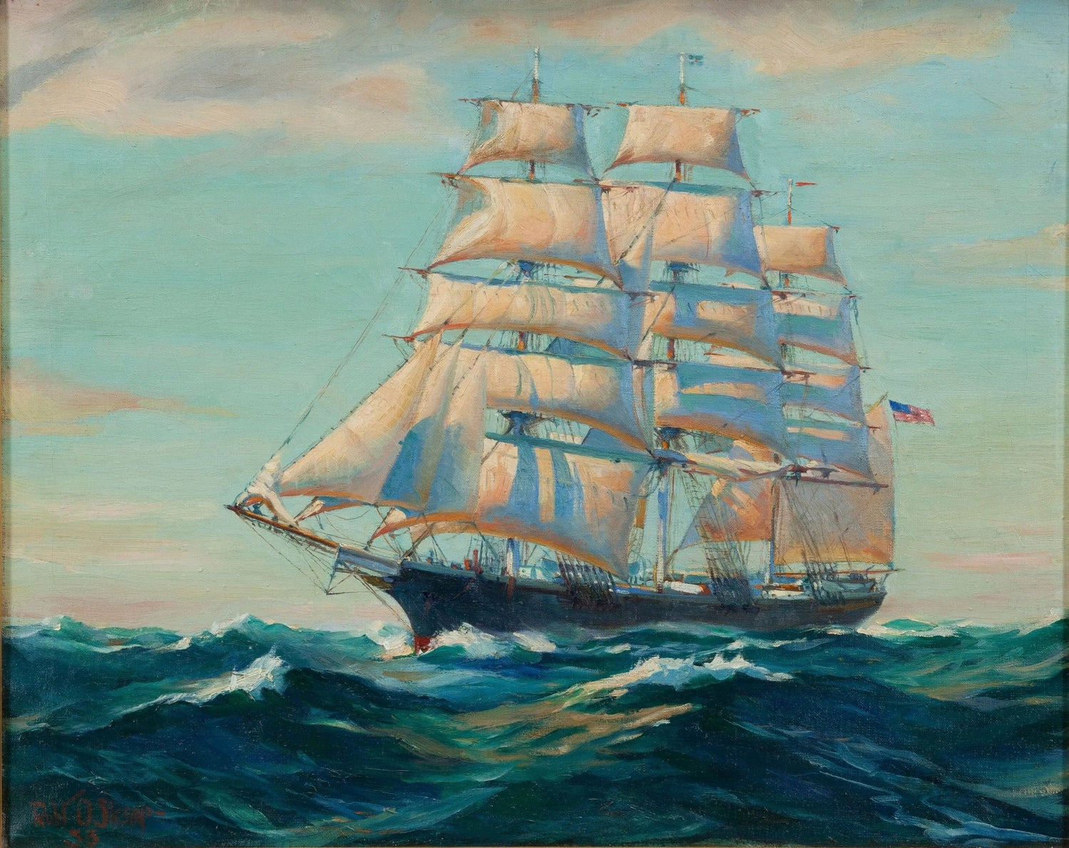 Nautical Oil Paintings - Majestic Tall Ship Sailing on Open Sea Wall Art - Oil Painting Haven