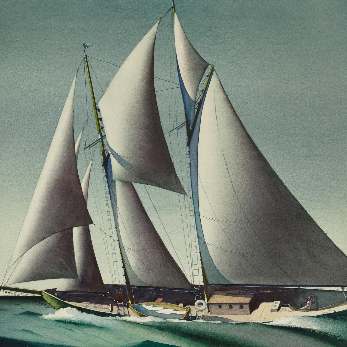 Hand-painted modern schooner with white sails at sea nautical oil painting on canvas