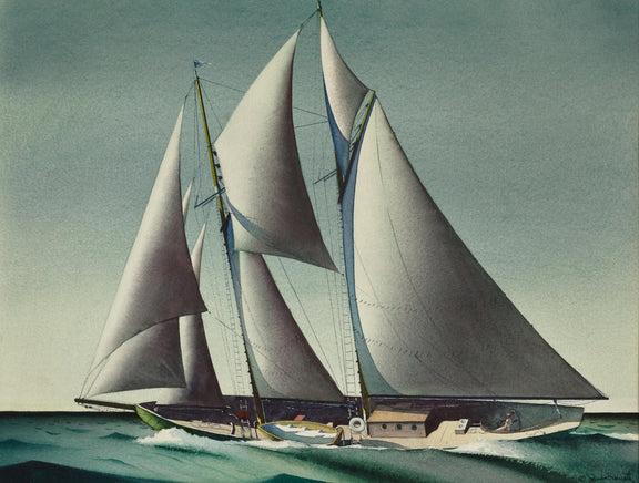 Hand-painted modern schooner with white sails at sea nautical oil painting on canvas
