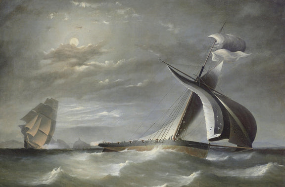 Nautical Oil Paintings - Moonlit Racing Yacht on Rough Sea - Oil Painting Haven