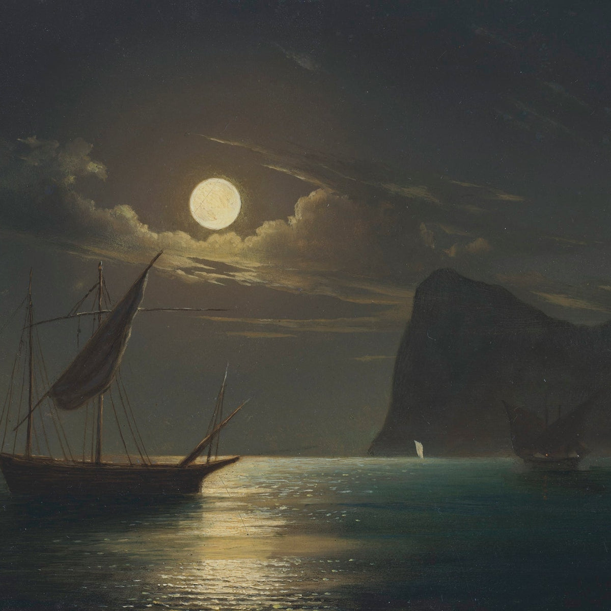 Hand-painted moonlit sailboats at sea nautical oil painting on canvas