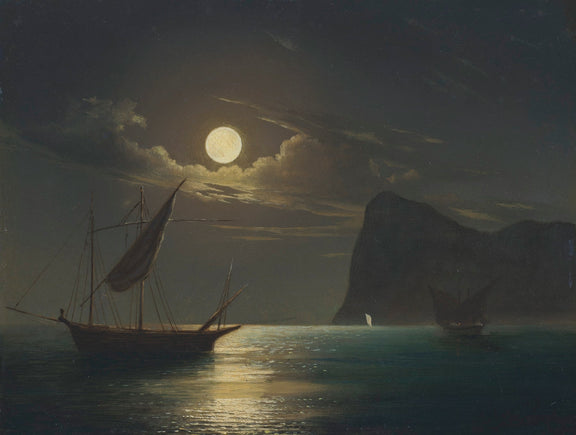 Hand-painted moonlit sailboats at sea nautical oil painting on canvas