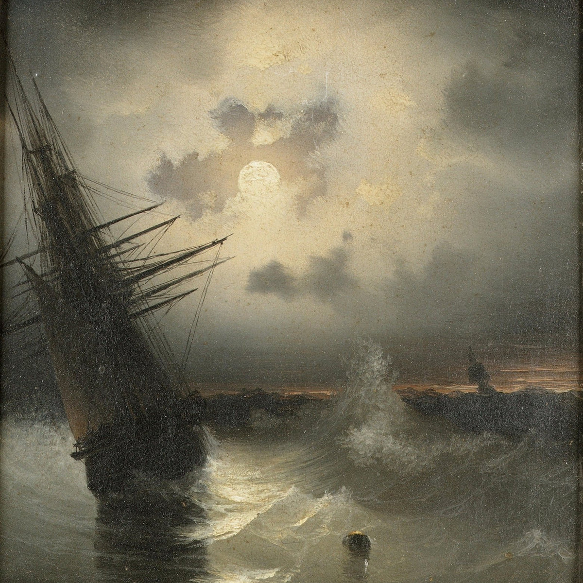 Nautical Oil Paintings - Moonlit Sailing Ship and Breaking Waves - Oil Painting Haven