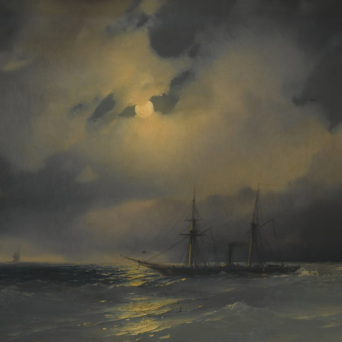 Hand-painted moonlit sailing ship at sea nautical oil painting on canvas