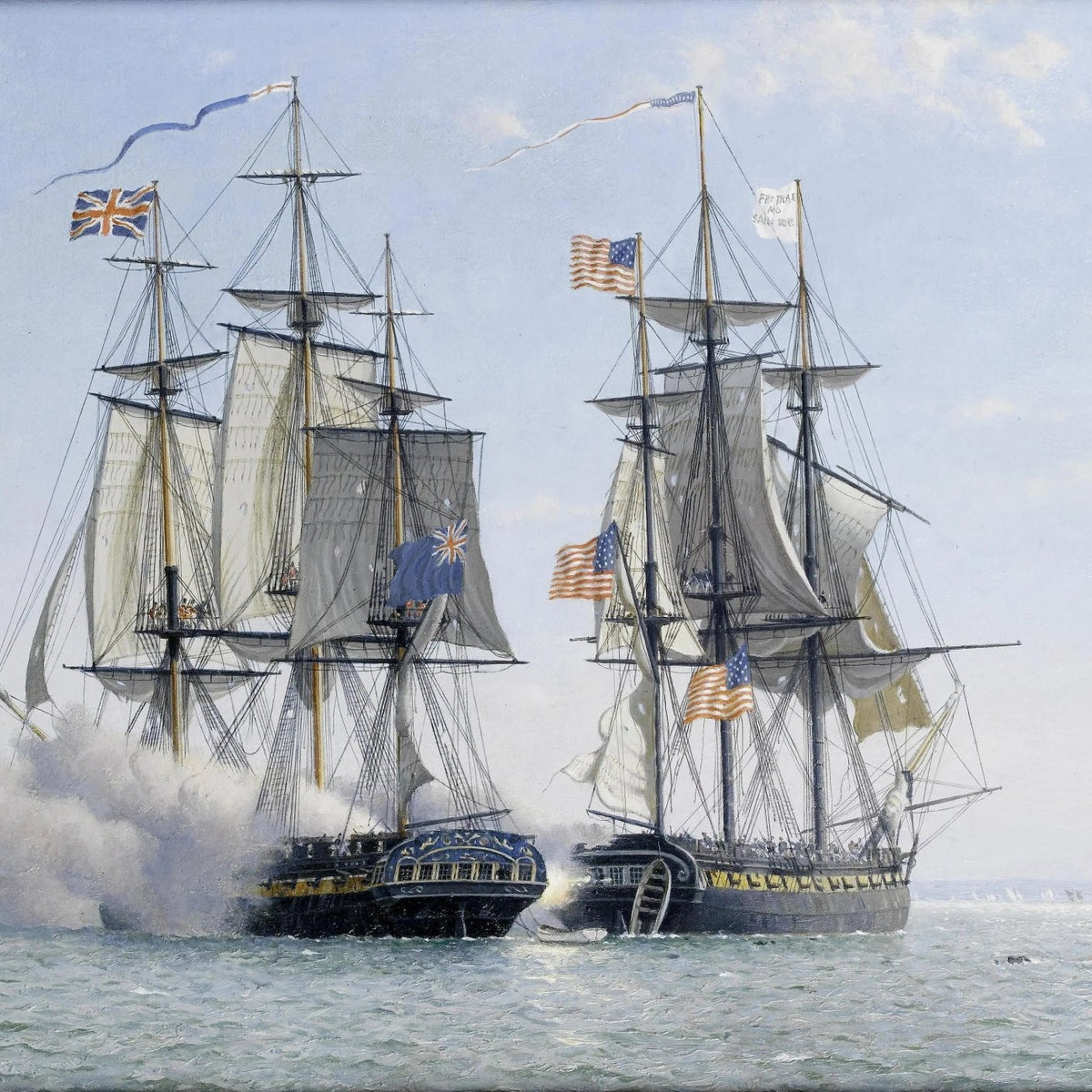 Nautical Oil Paintings - Naval Battle Between Two Ships - Oil Painting Haven