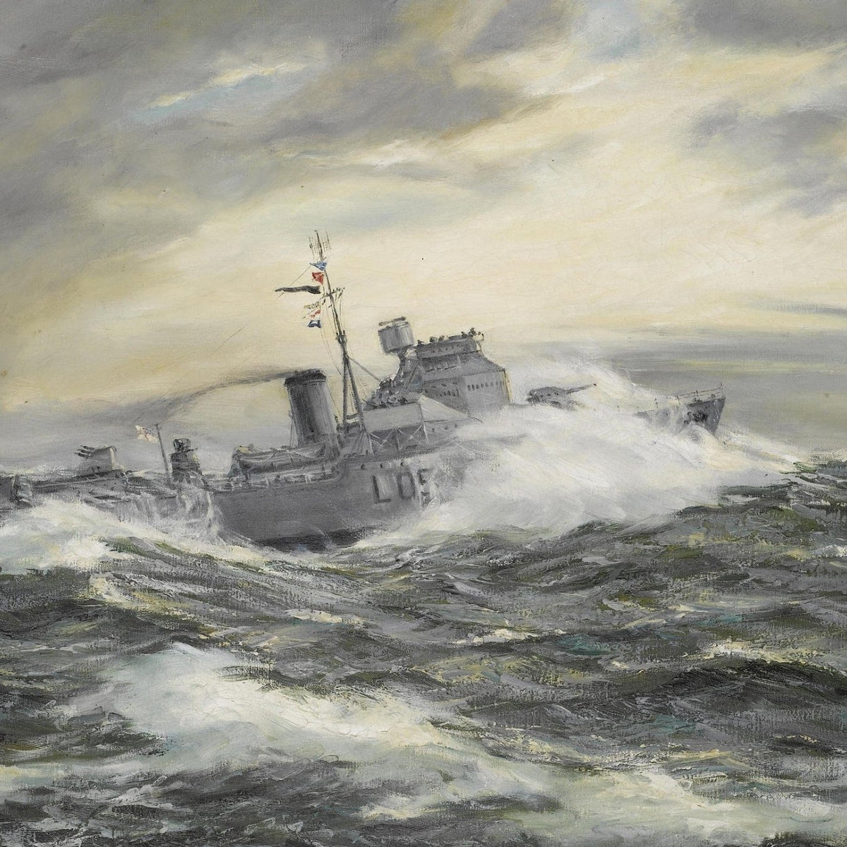 Nautical Oil Paintings - Naval Destroyer in Stormy Seas - Oil Painting Haven