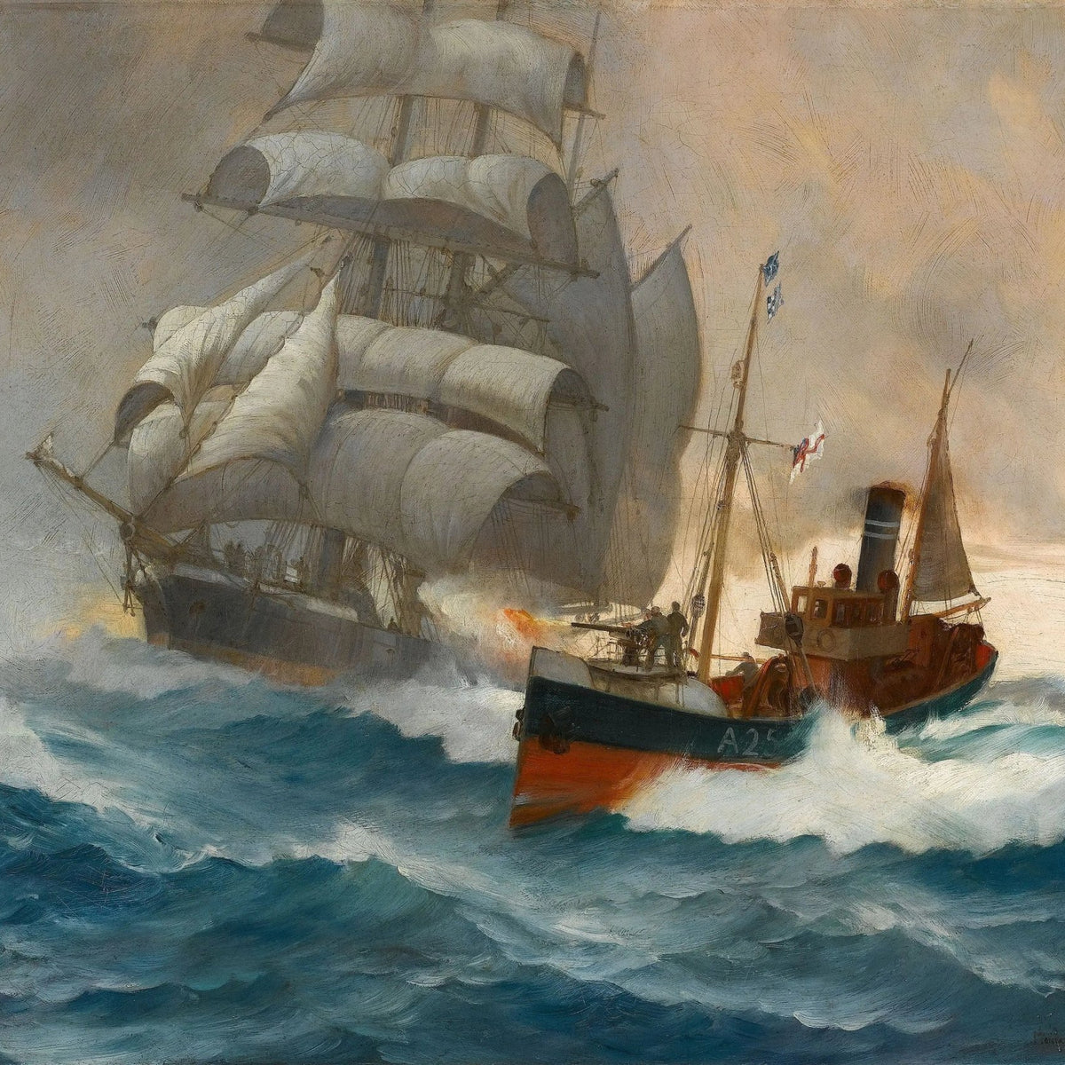 Nautical Oil Paintings - Naval Encounter at Sea - Oil Painting Haven