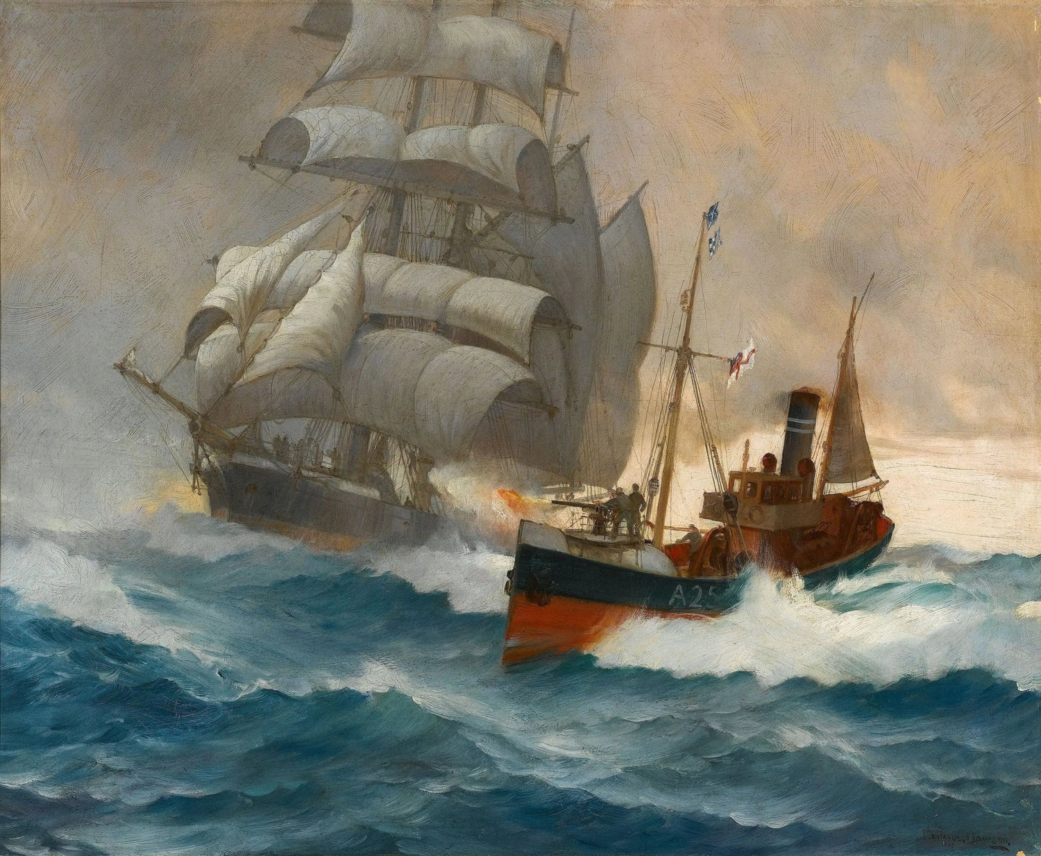 Nautical Oil Paintings - Naval Encounter at Sea - Oil Painting Haven