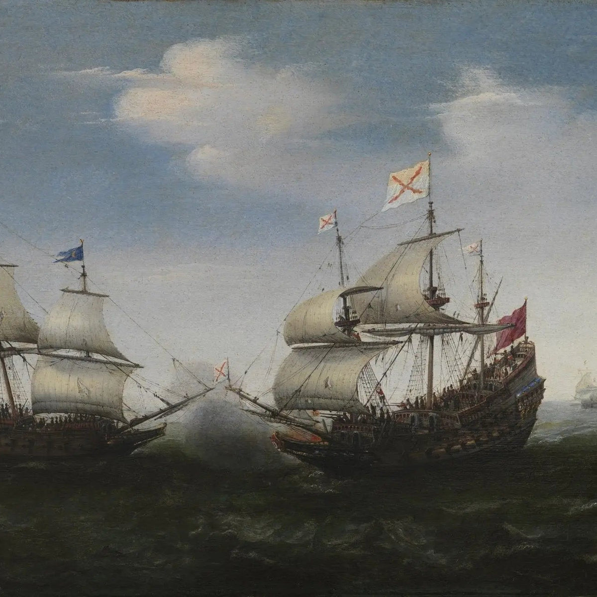 Nautical Oil Paintings - Naval Engagement Between Two Ships - Oil Painting Haven