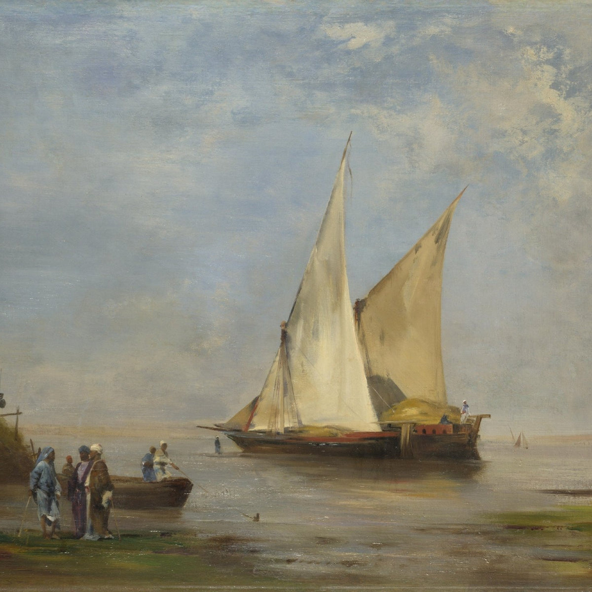 Nautical Oil Paintings - Nile Sailboat on Calm River Light - Oil Painting Haven