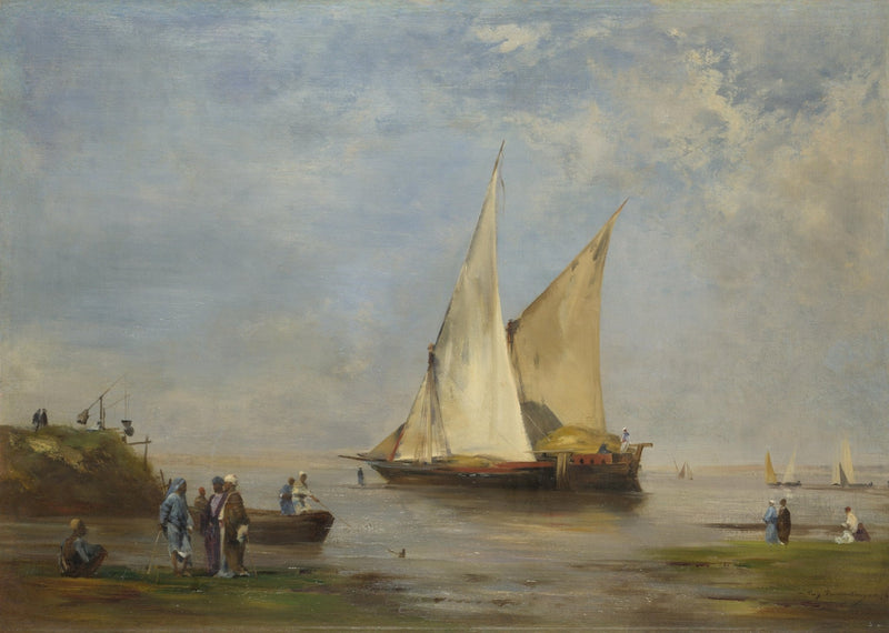 Nautical Oil Paintings - Nile Sailboat on Calm River Light - Oil Painting Haven