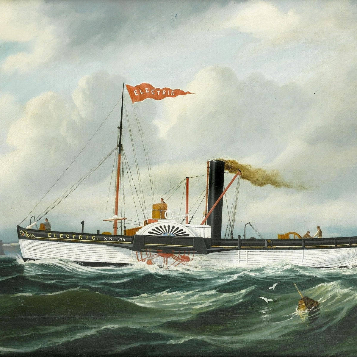 Nautical Oil Paintings - Paddle Steamer by Lighthouse - Oil Painting Haven