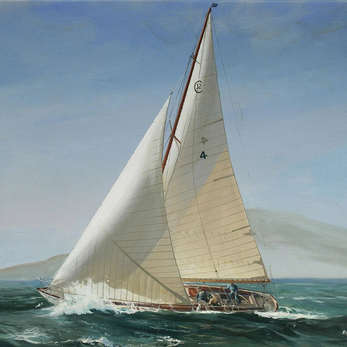 Nautical Oil Paintings - Racing Sailboat on Sea - Oil Painting Haven