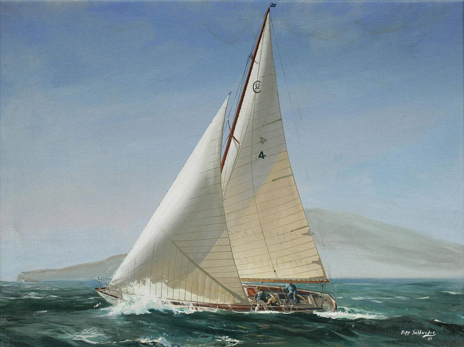 Nautical Oil Paintings - Racing Sailboat on Sea - Oil Painting Haven