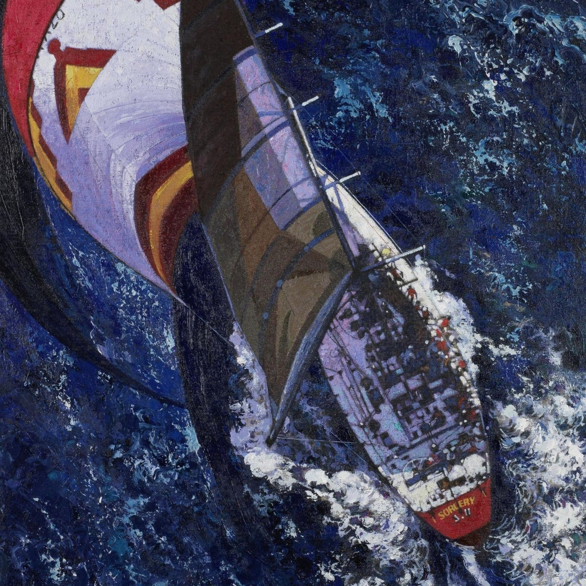 Nautical Oil Paintings - Racing Yacht with Colorful Spinnaker - Oil Painting Haven